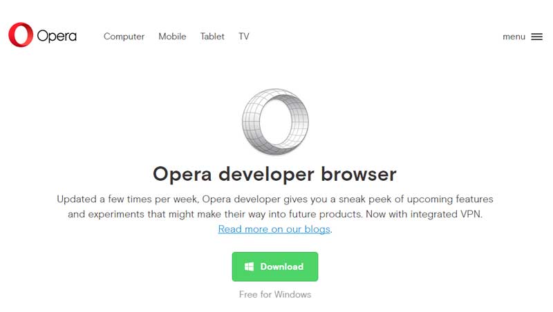 download opera developer version vpn