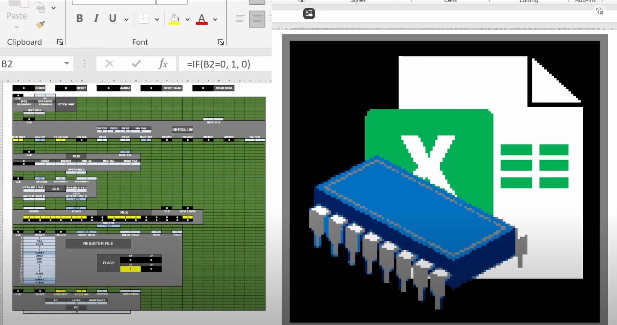 O Excel foi usado para a criar um CPU de 16 bits que funciona a 3 Hz